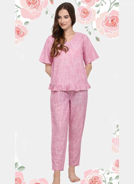 Pink Colour MESMORA MF Night Wear Cotton Top With Bottom Heavy Night Suit Collection 2532
